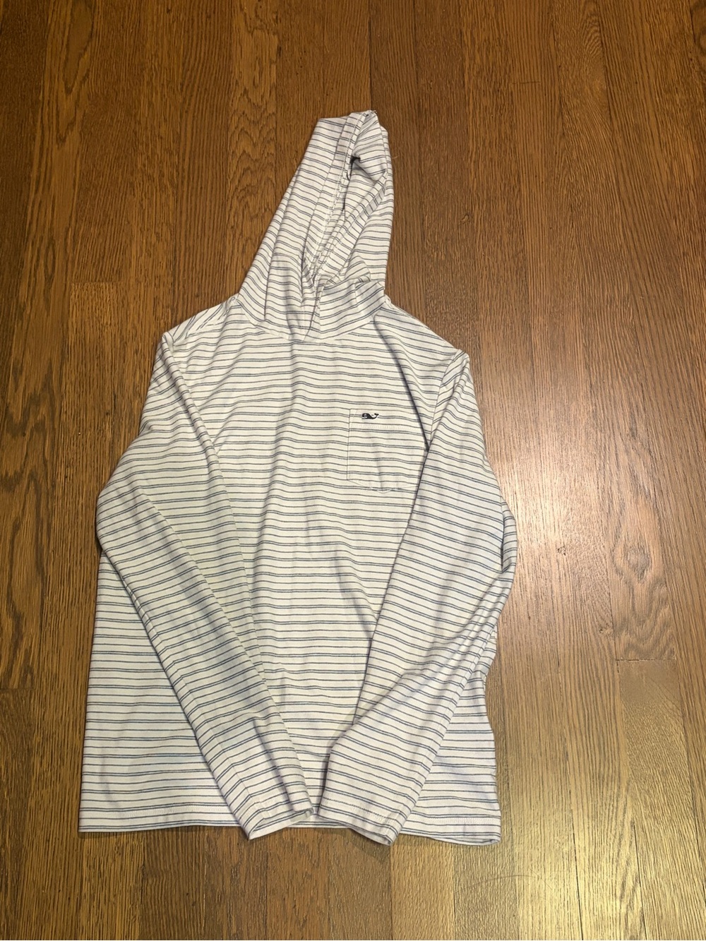 Boys Vineyard Vines White and Navy Striped Hooded Long-Sleeve Shirt. SUPER SOFT